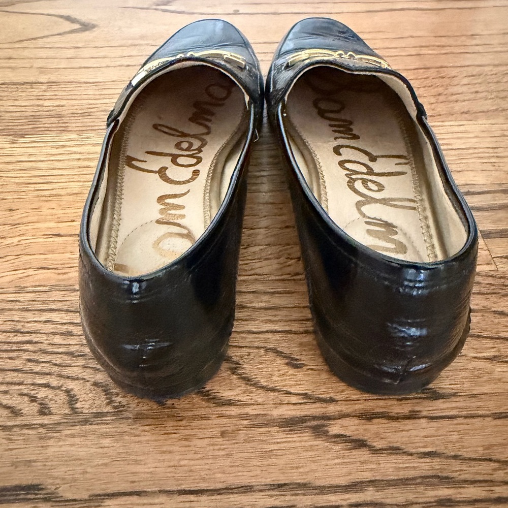 Sam Edelman Loraine Black Patent Leather Loafers with Gold Hardware - Picture 2 of 4